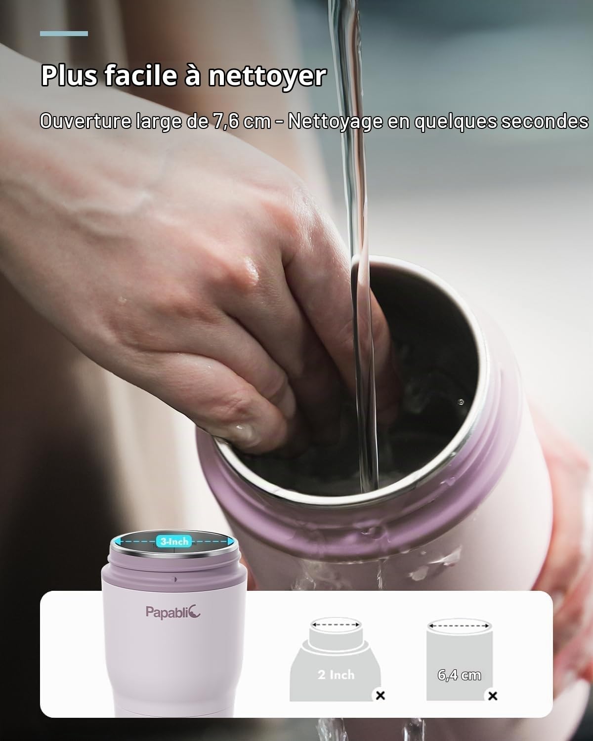 Papablic Chauffe-bouteille portable pour la maison et les voyages – Chauffage rapide de 85 W, 4 réglages de température, 6 flux par charge, ouverture de 7,6 cm de large, compatible avec porte-gobelet