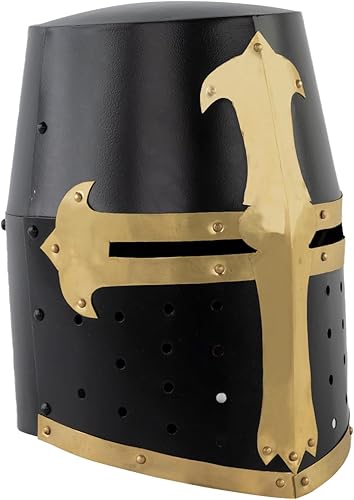 Miniatura 5 de Chainmail Medieval Crusader Knight Templar Helmet Armadura cruzada de acero y latón