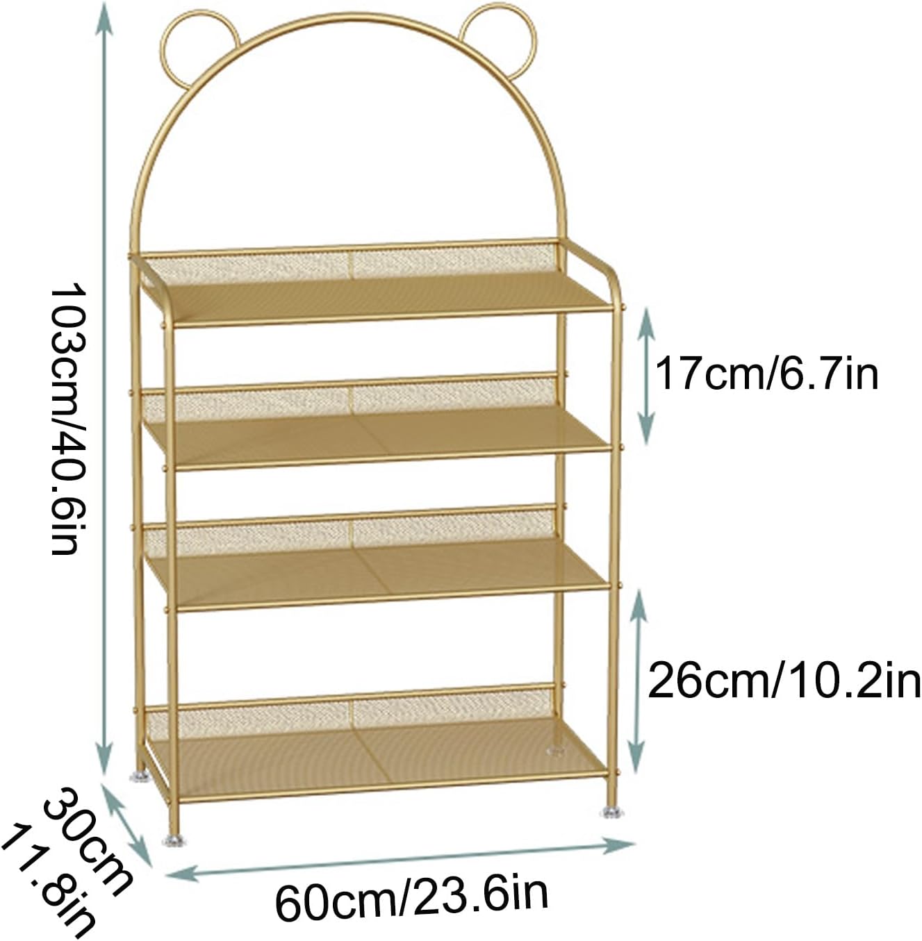 Bear-Shaped Storage Rack, Wrought Iron Shoe Rack, Multi-Layer Shoe Rack, Simple Metal Shoe Rack with Non-Slip Mats, Suitable for Entrances, Living Rooms(4F)