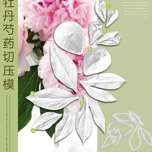 Miniatura 8 de Molde de flor de peonía para pasta de goma, molde de silicona, cortador de vena, decoración de tartas, juegos de moldes de fondant, 18 uds