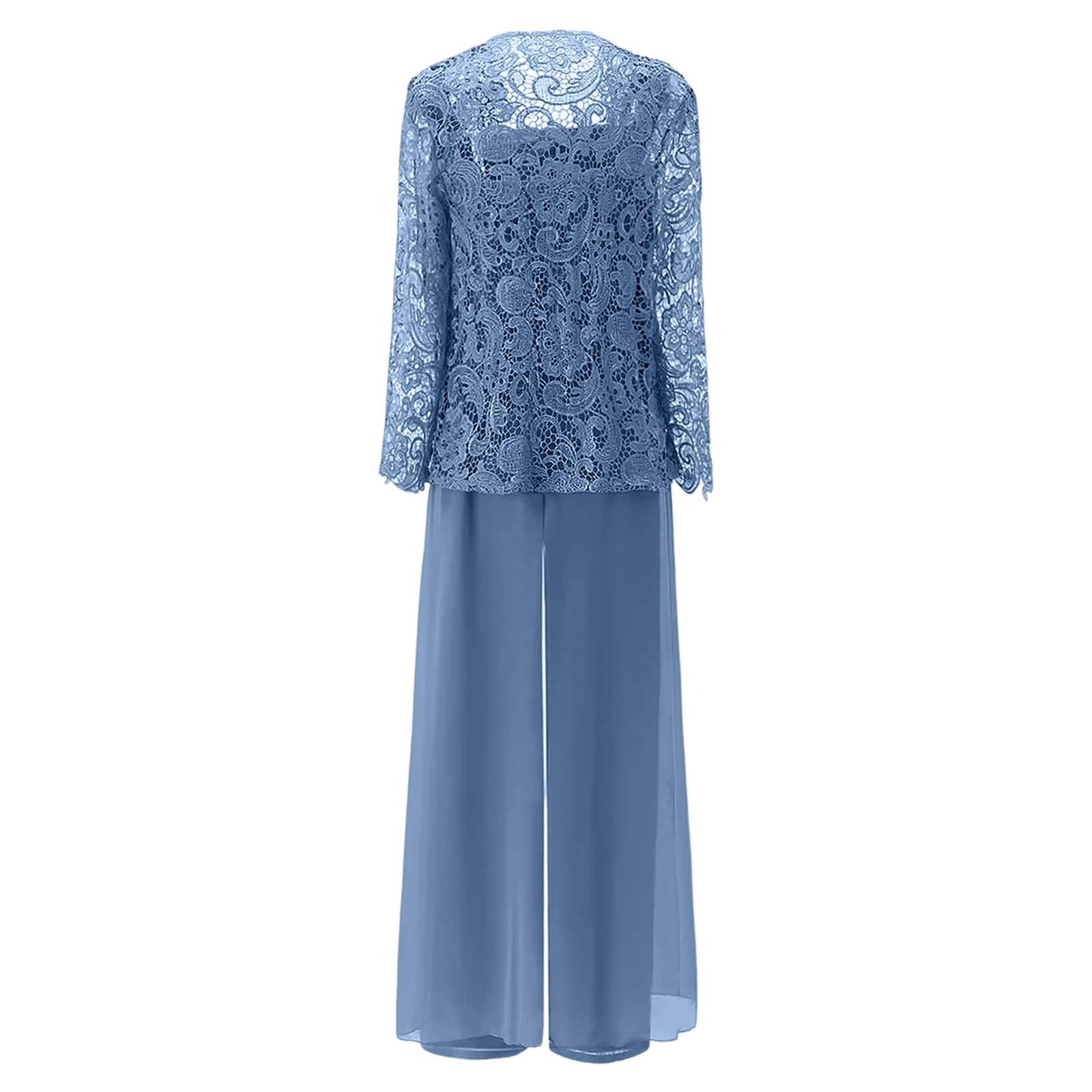 Traje de pantalón de gasa de 3 piezas para madres de novia con chaqueta, apliques de encaje, traje formal de cóctel, traje de noche con encaje, cárdigan de noche, pantalones de invitado de