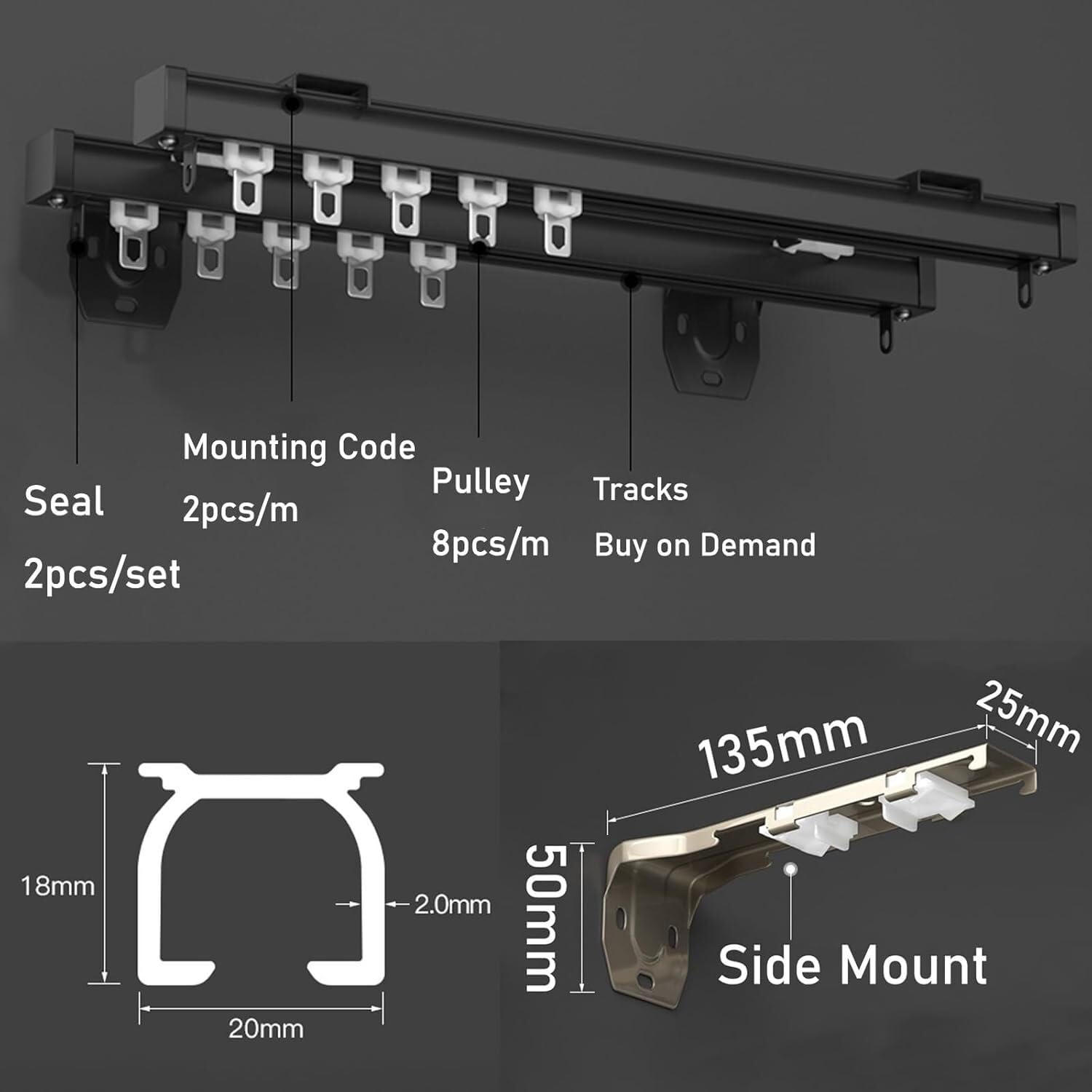 Double rail de rideau en aluminium facile à fixer au plafond, rail coulissant robuste avec trous pré-percés, glissement fluide et silencieux pour rideaux, cloisons, séparateurs de pièce