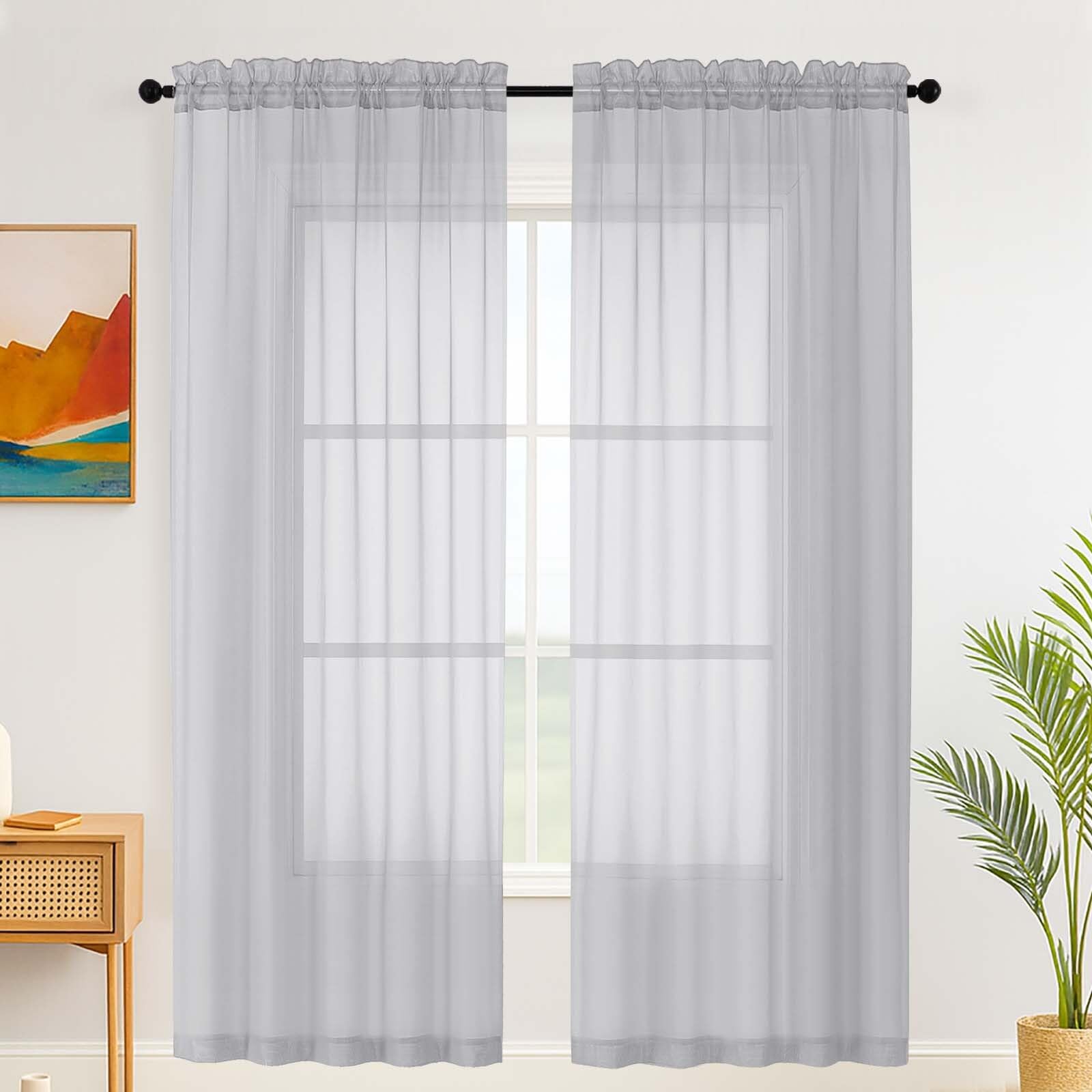 Simplebrand Light Grey Sheer Curtains, 200 cm Length, 2 Panels Set - Light Filtering, Rod Pocket Window Curtains for Bedroom (Light Grey, 150cm W x 200cm L)