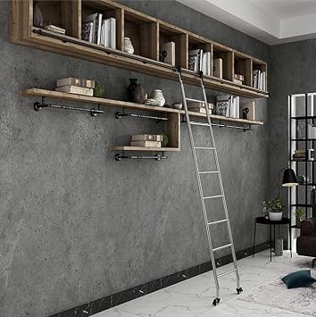 Easy to Install Rolling Library Ladder Hardware Kit Sliding Library Ladder Round Tube Rails, Barn Door Hardware Accessories, Mobile Ladder Rails with Wheels for Study/Att,13ft/400cm