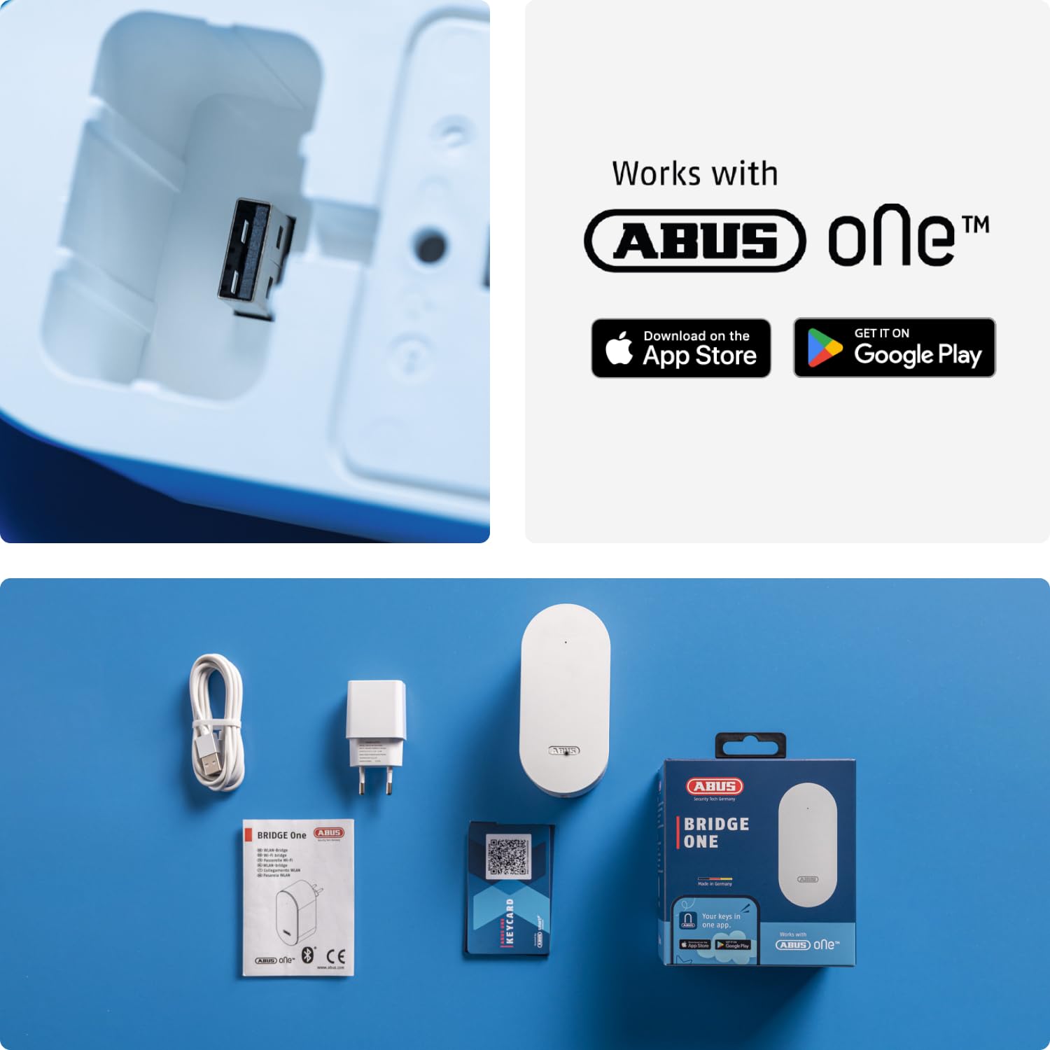 ABUS WLAN-Bridge One – Smart Home Fernzugriff & Sprachsteuerung | Steuerung von ABUS One Schlössern per App - Zugriffsverwaltung, AES-128-Bit-Verschlüsselung, Keycard inklusive