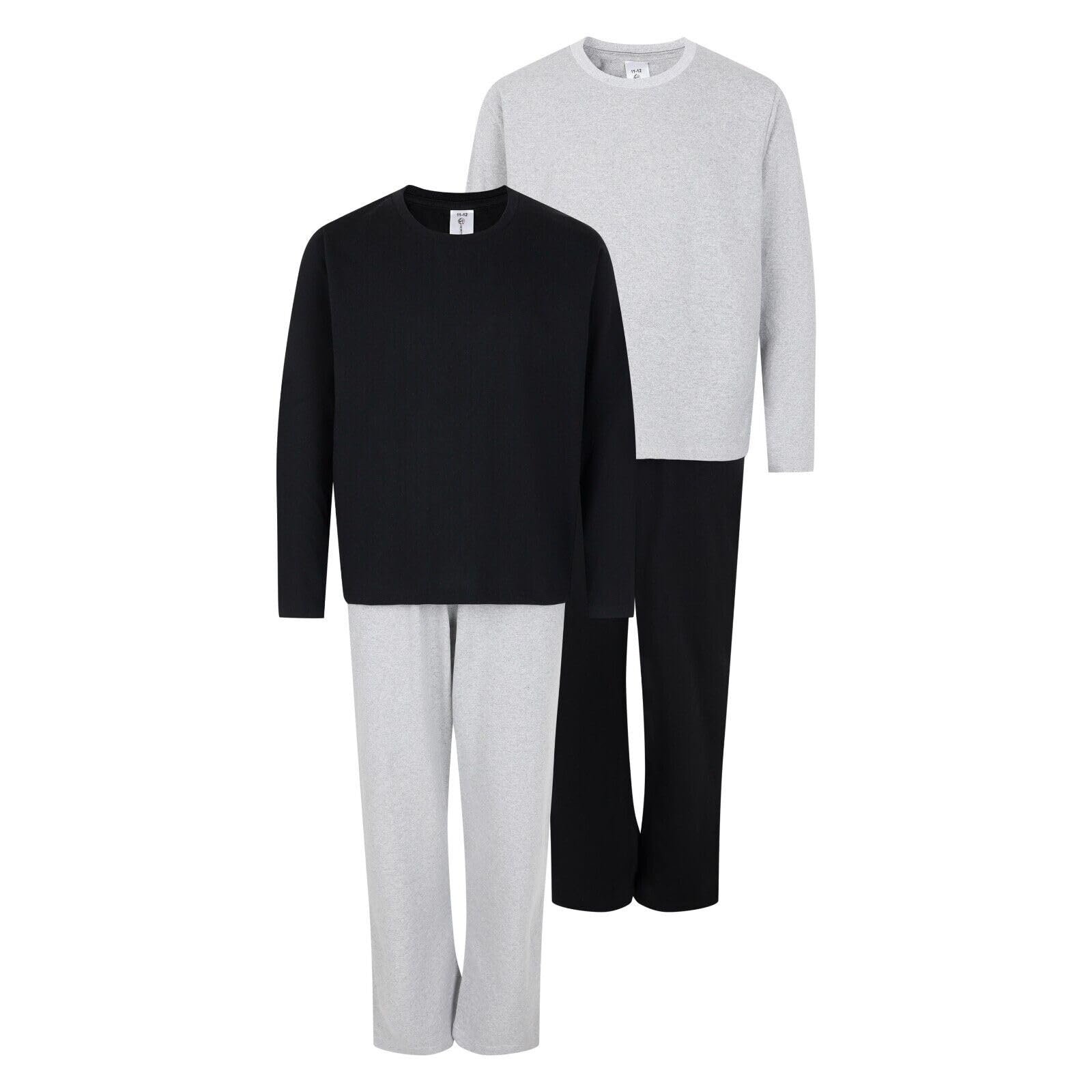 North East Boys Long Pj's 2 Pk - Grey & Black 2 Pack Long Pyjamas Nightwear Pj Sets Twin Pack 9 10 11 12 13 14 15 16 Years (Gry/Blk 13/14)