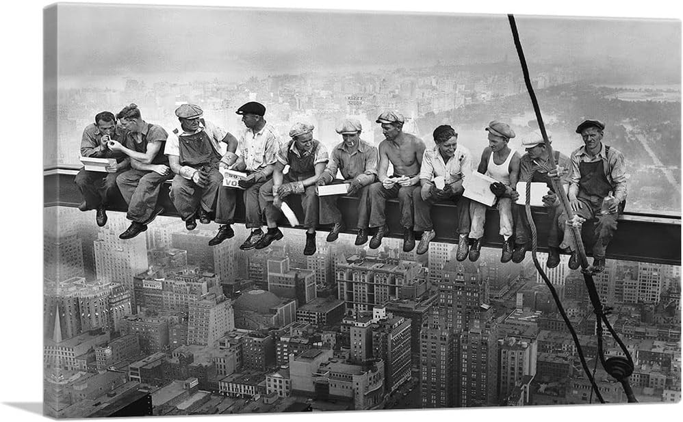 ARTCANVAS Lunch Atop a Skyscraper Vintage Photo Ironworkers Manhattan New York NYC Canvas Art Print Stretched Framed Painting Picture Poster Giclee Wall Decor - 40" x 26" (0.75" Deep)