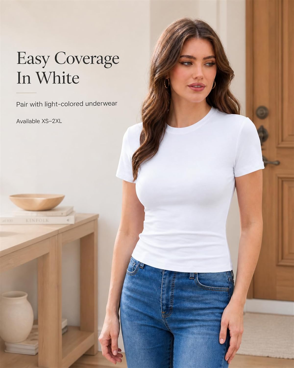 Abardsion Cotton Baby Tees for Women Trendy Slim Fit Basic Tops image 3