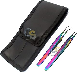 Set of 2 Stainless Steel Multi Titanium Rainbow Color 3d Eyelash Extension Tweezers Straight + a Type Angled Fine Point by G.S Online Store