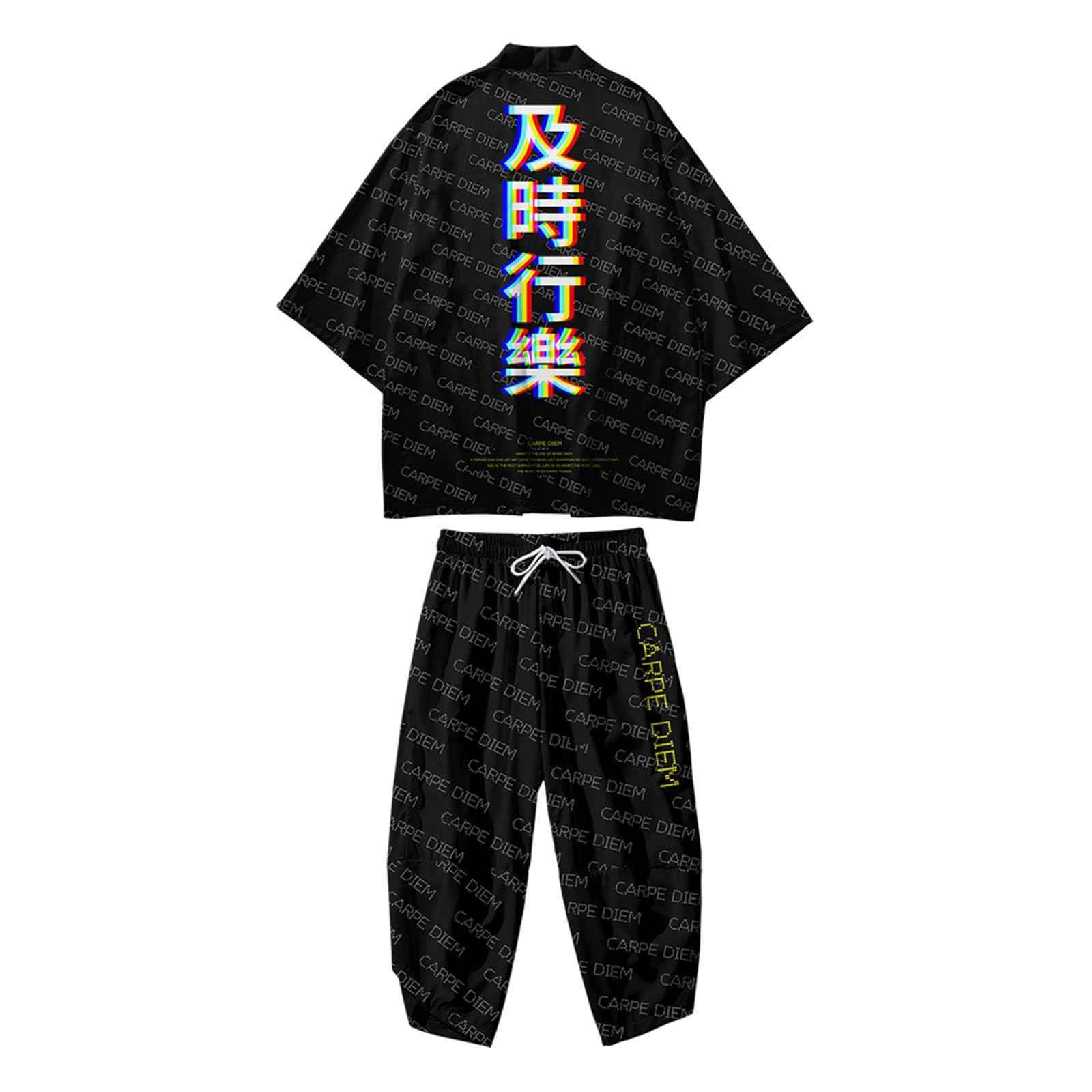 Conjunto de kimono para hombre, estampado japonés, cárdigan de manga 3/4, chaqueta y pantalón sueltos de dos piezas, trajes de verano tradicionales, albornoz tradicional, pantalones harén