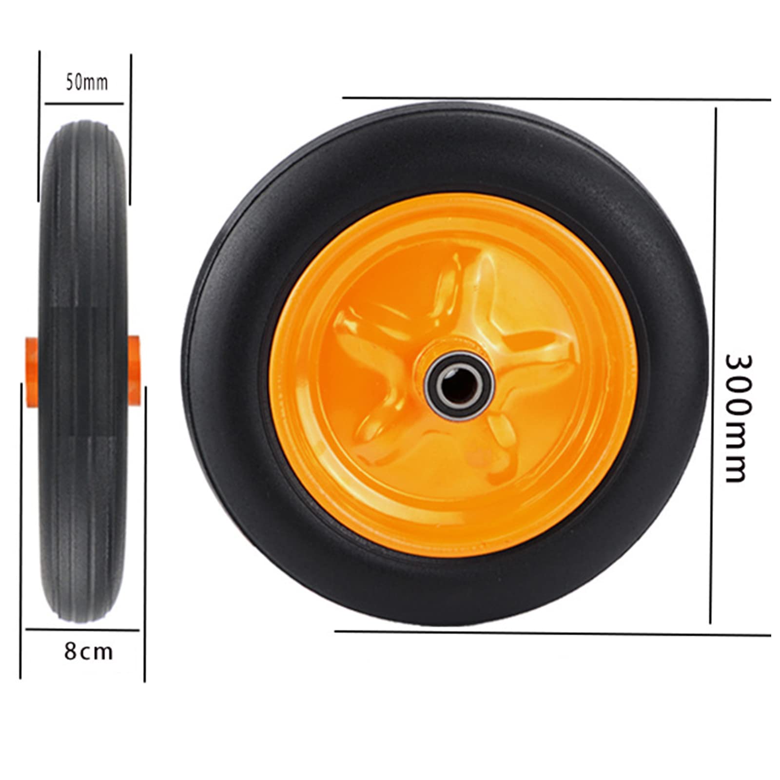 12 "300-8 pełne gumowe koło-rdzeń z blachy stalowej, solidna opona odporna na przebicie, ciężka opona zamienna do taczek, monocykli, przyczep itp. (rozmiar: 12 cali)