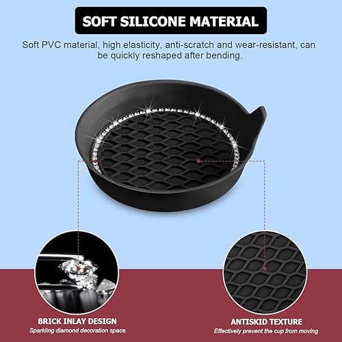 Miniatura 3 de Portavasos para automóvil, paquete de 4 posavasos universales con diamantes de imitación de cristal, tapete de silicona antideslizante a prueba de