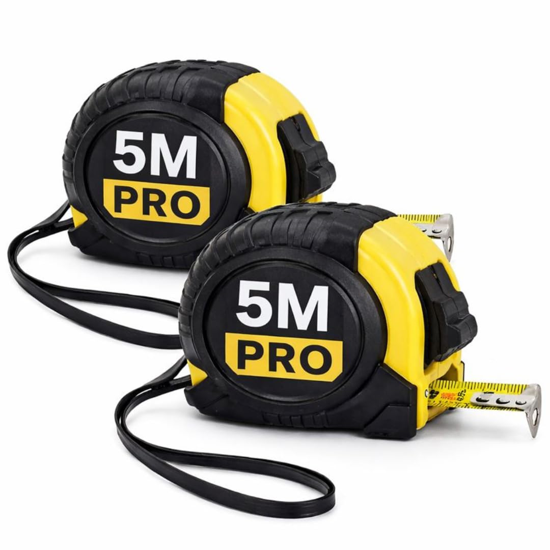 Flexómetro 5 Metros Profesional – Pack de 2 Cintas Métricas Retráctiles – Metro de Medir Resistente y Preciso