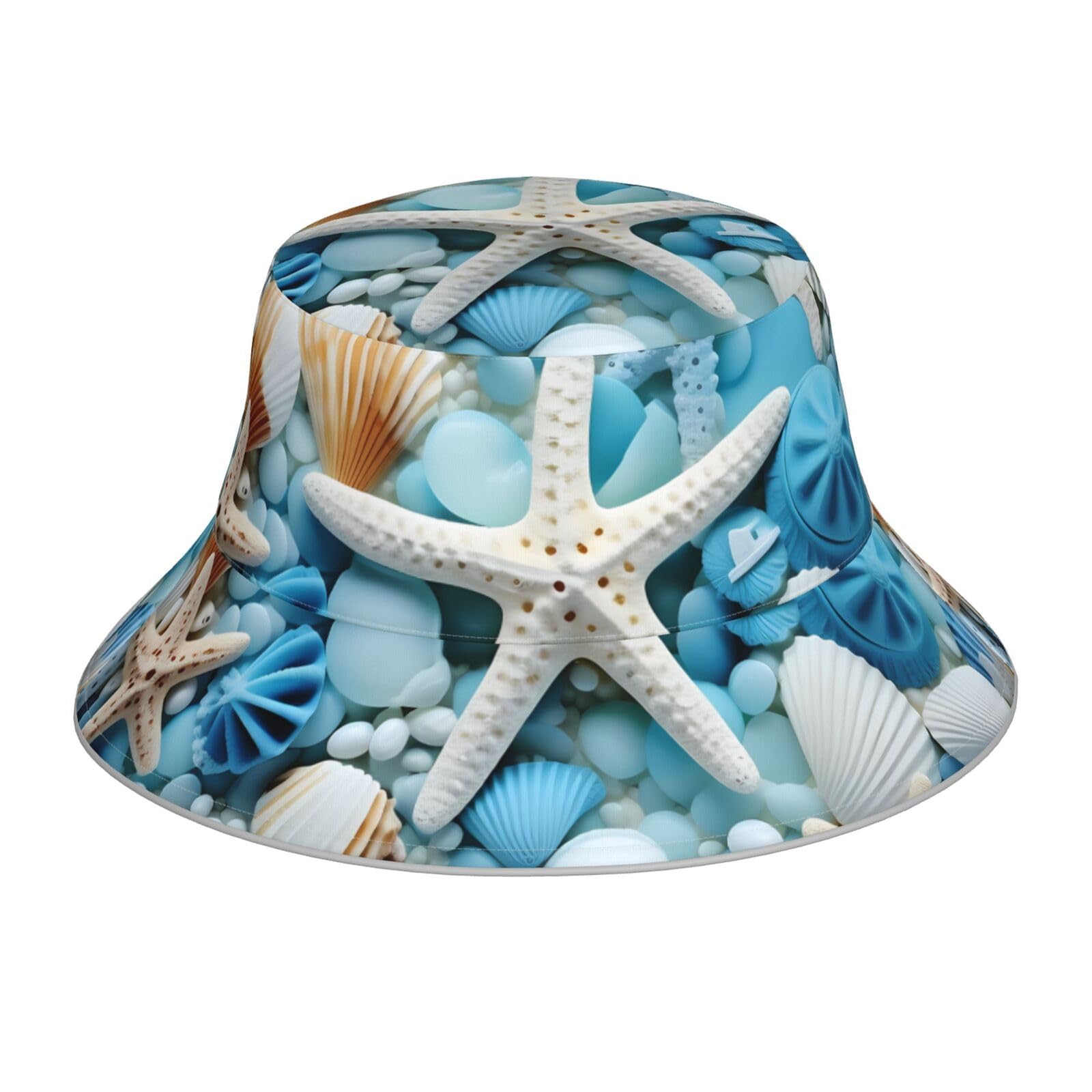 Yyhhaofa Women's Black Reflective Bucket Hat Ocean Sea Beach Seashells Starfish Blue Pattern For Men And - Lightweight, Breathable, Foldable