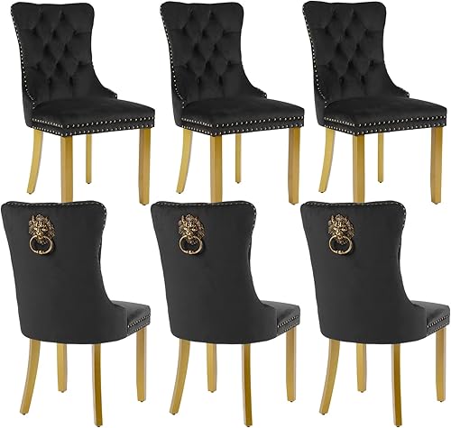 Miniatura 45 de Juego de 4 sillas de comedor de terciopelo beige, sillas tapizadas modernas para comedor con respaldo capitoné y acentos de madera, patas curvas de