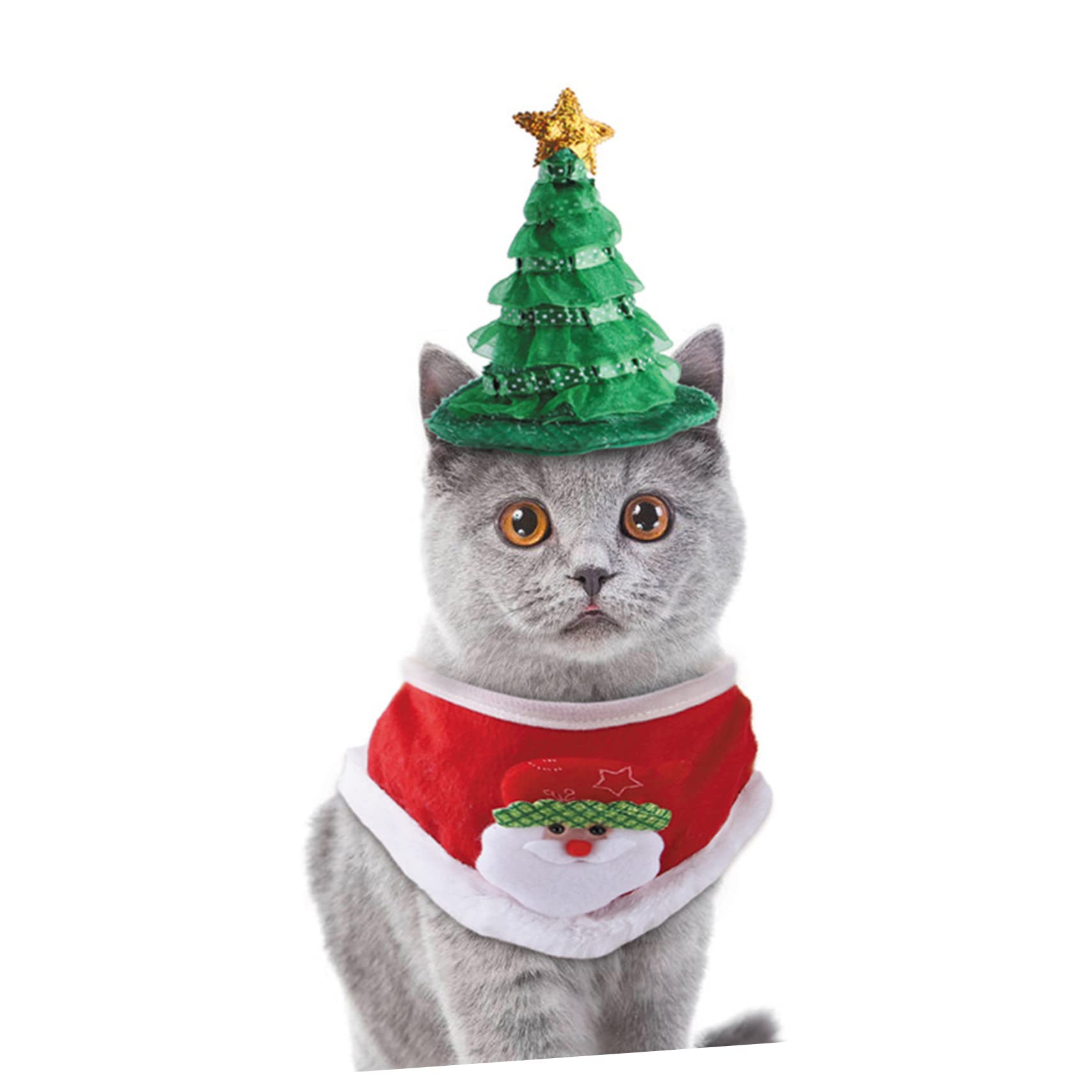 Abaodam 1 Set Pet Christmas Hat and Collar Durable Cat Decorative Costume for Holiday Parties Multi Purpose Accessory for Festive Events and Photo Props Present for Pet Owners