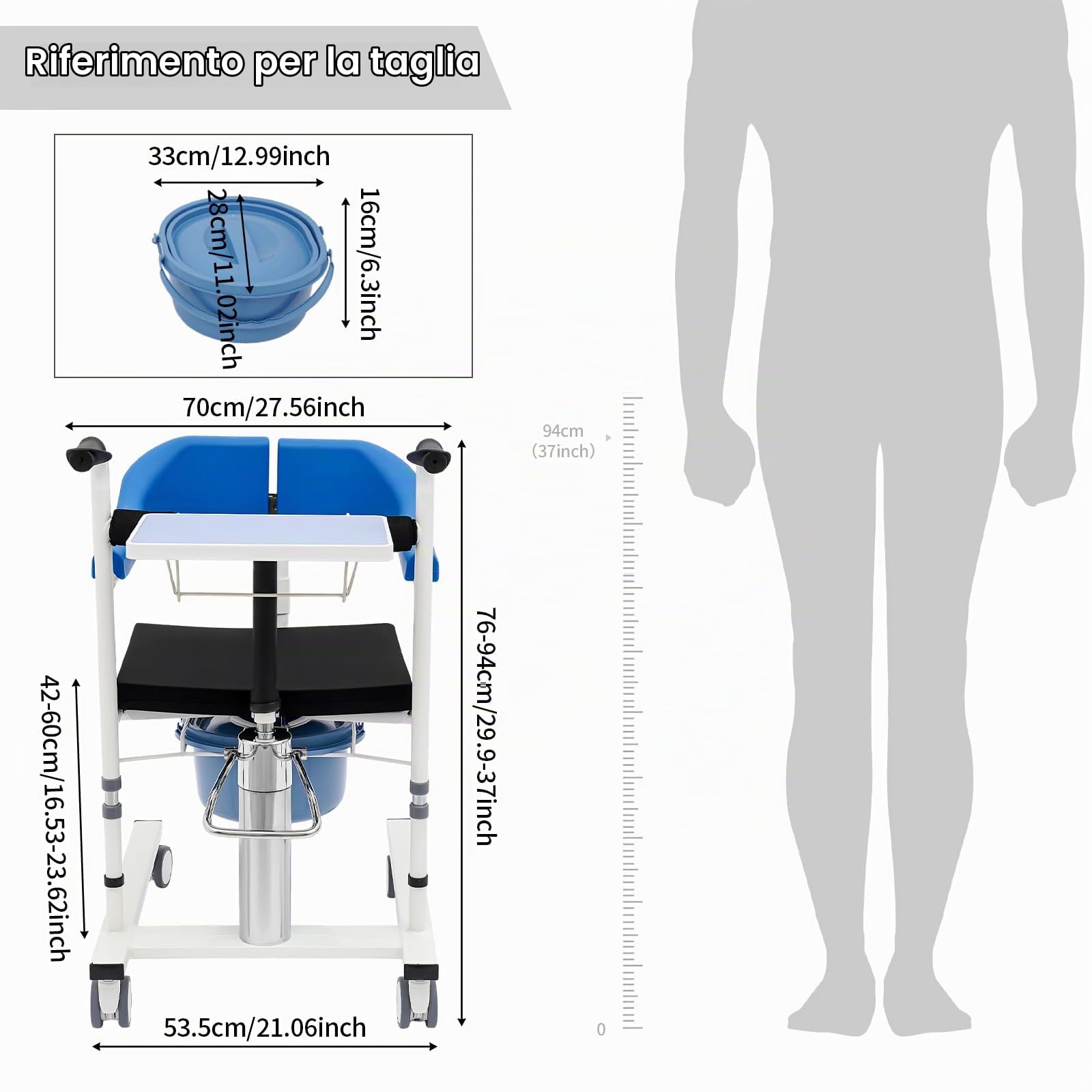 Sollevatore idraulico per pazienti con schienale a 180° (blu)