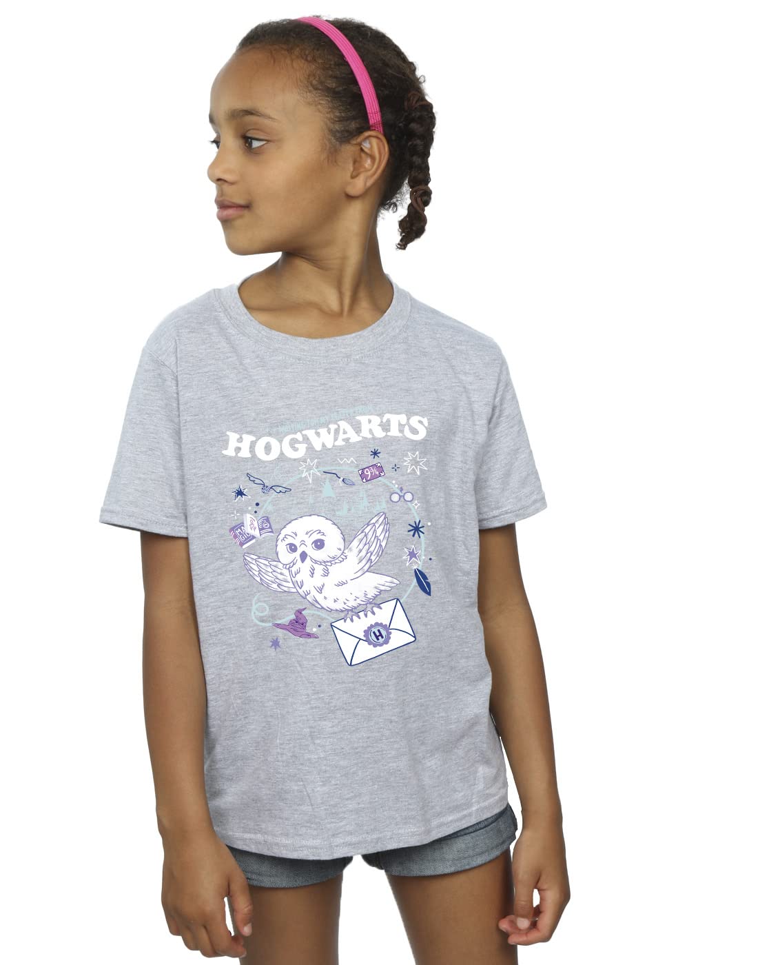 Harry Potter Girls Owl Letter from Hogwarts T-Shirt Sport Grey 9-11 Years