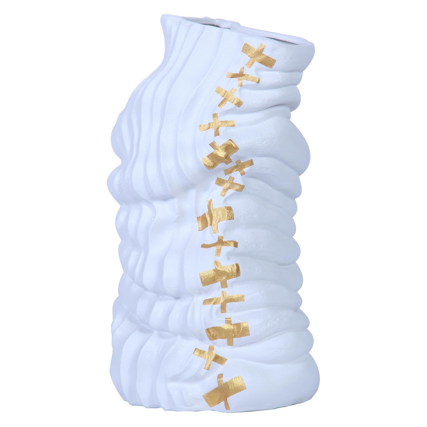 Vase en céramique blanc et doré idéal pour salon chic et table basse