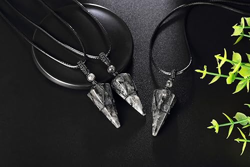 Miniatura 6 de XIANNVXI - Collar con piedra puntiaguda de cristal curativo, cuerda negra ajustable, collar con dije de piedra preciosa natural, joyería para