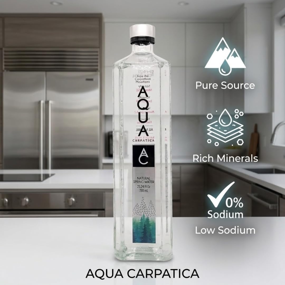 AQUA Carpatica Natural Spring Water with Electrolytes (750 ml) 25.36 oz Glass – Premium Mineral Bottled – Still Bottled Water for Everyday Hydration – Pack of 1