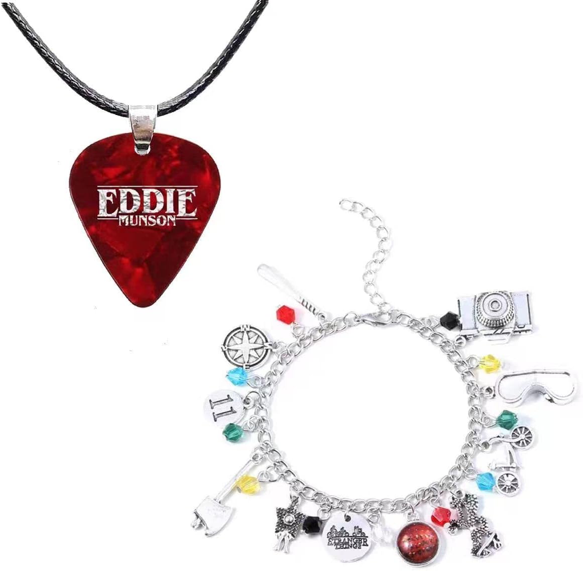Themed Charm Bracelet And Eddie Munson Necklace Jewelry Set For Teens Or Adult
