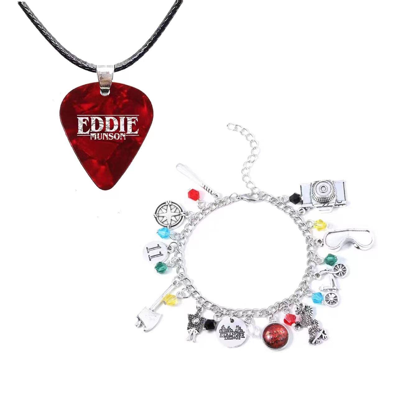 Themed Charm Bracelet And Eddie Munson Necklace Jewelry Set For Teens Or Adult