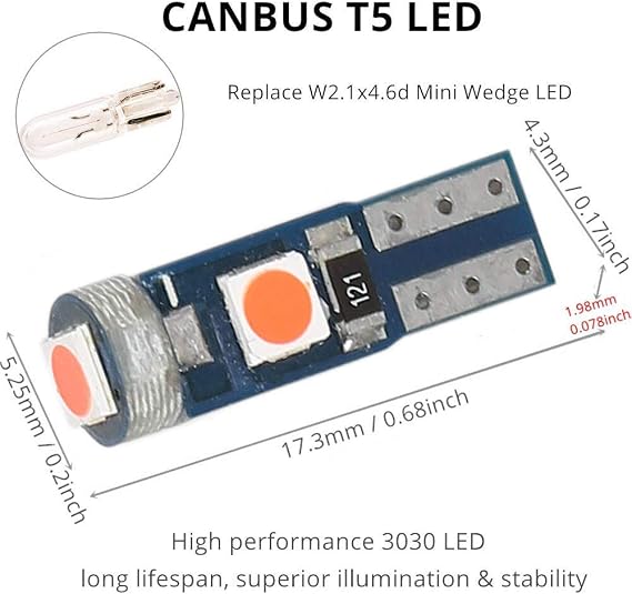 Red T5 2721 37 74 Wedge Led Bulb PC74 And White T10 194 168 PC194 PC195 PC161 PC158 With Twist Lock Socket Dash Instrument Cluster LED Light Bulbs