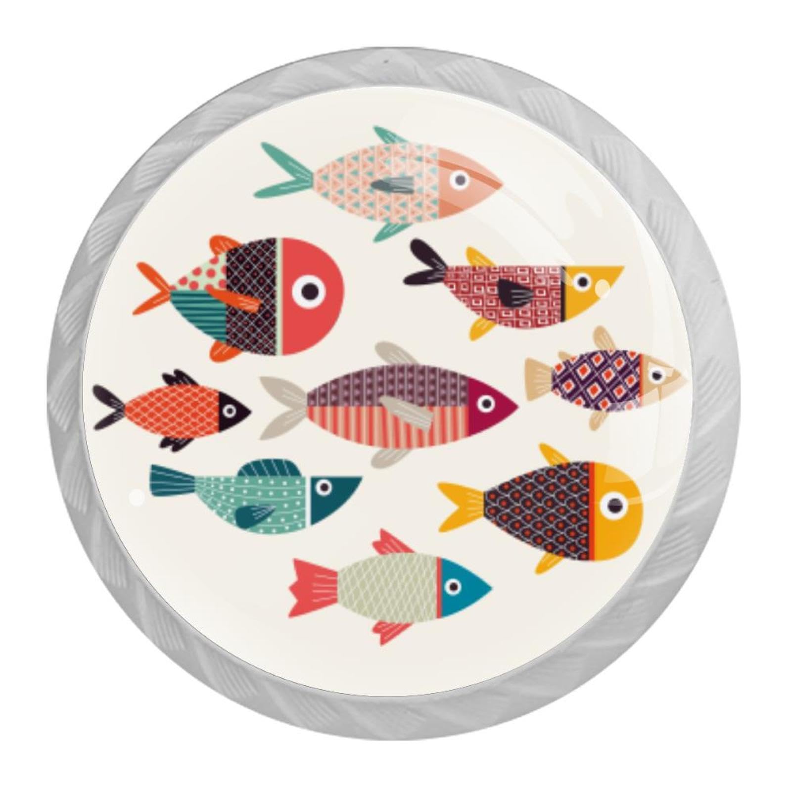 Tqmspg Multi10 4 Pieces Drawer Pulls Colorful Fishes Door Knobs Dresser Handles For Kitchen Wardrobe Cupboard Hardware Furniture