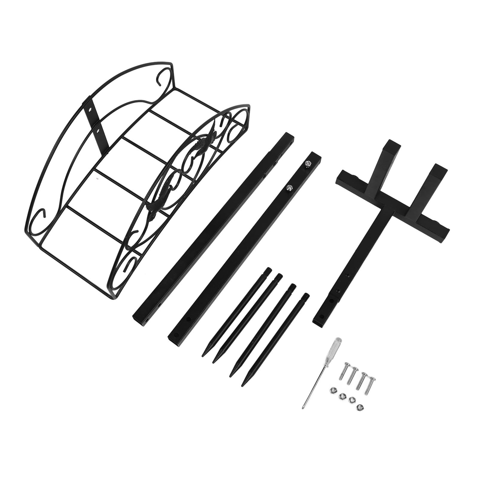 Soporte para manguera de jardín, soporte para manguera de agua independiente desmontable con cesta de almacenamiento, patio exterior de hierro