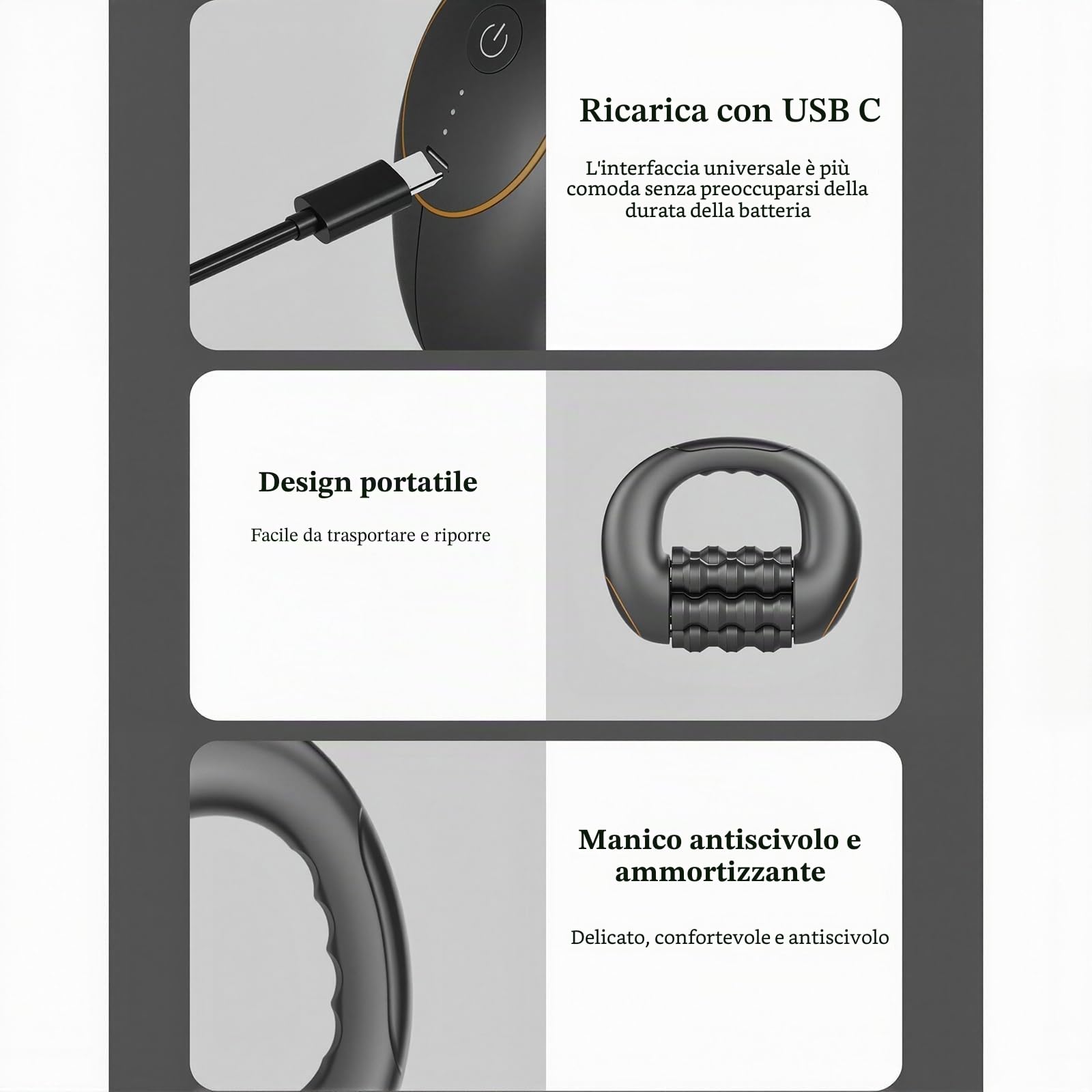 Massaggiatore Elettrico a Rullo Manuale, Rullo Massaggiante Elettrico con Manico, Design Bionico Intelligente a 6 Aste, 3 Velocità per Gambe, Schiena, Spalle
