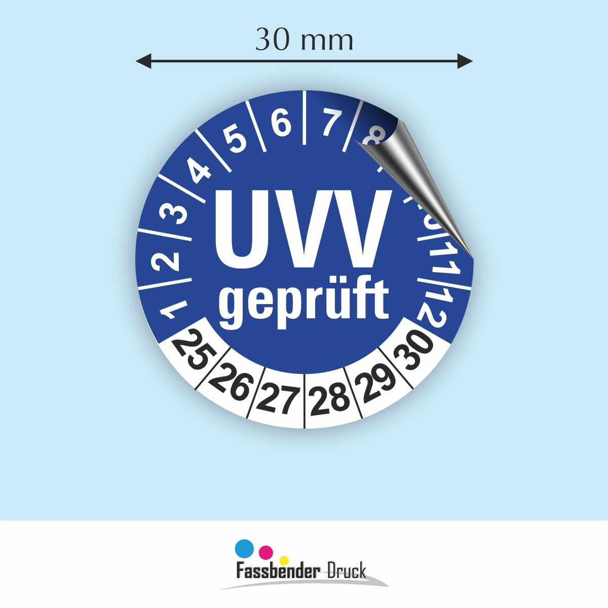 Hochwertige Prüfetiketten UVV PRÜFUNG Ø 30mm - Selbstklebende PVC-Folie - Wartungsetiketten für Prüfung - Prüfplakette für Prüfungsnachweis (120 Stück)