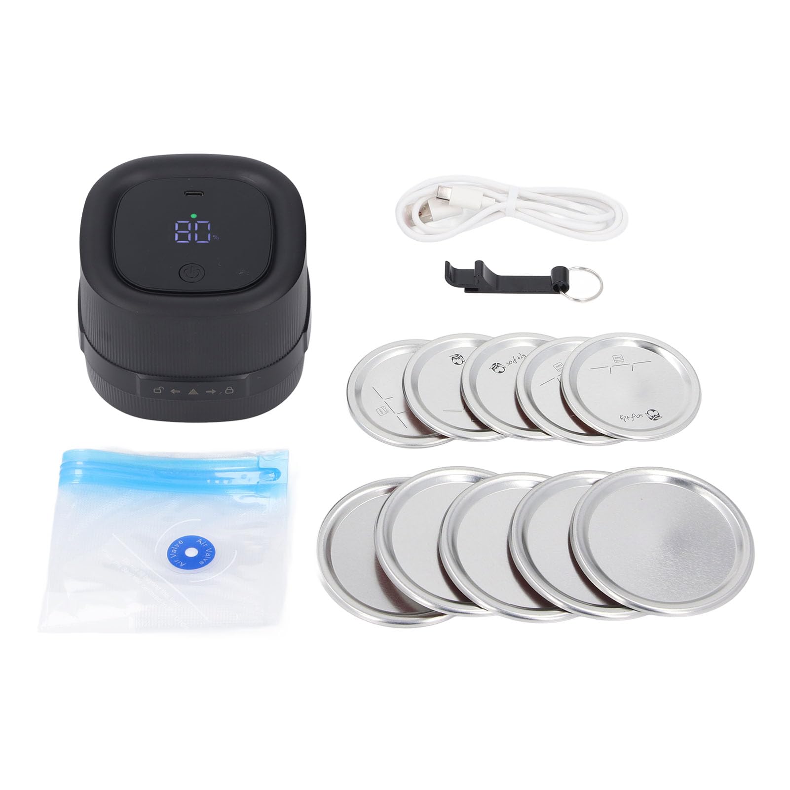 Sellador Al Vacío Eléctrico para Tarros con Pantalla LED, Sellador Al Vacío con Batería Li 2000mAh para Camping, Viajes, Picnics, Preparación de Alimentos Frescos, Prevención de