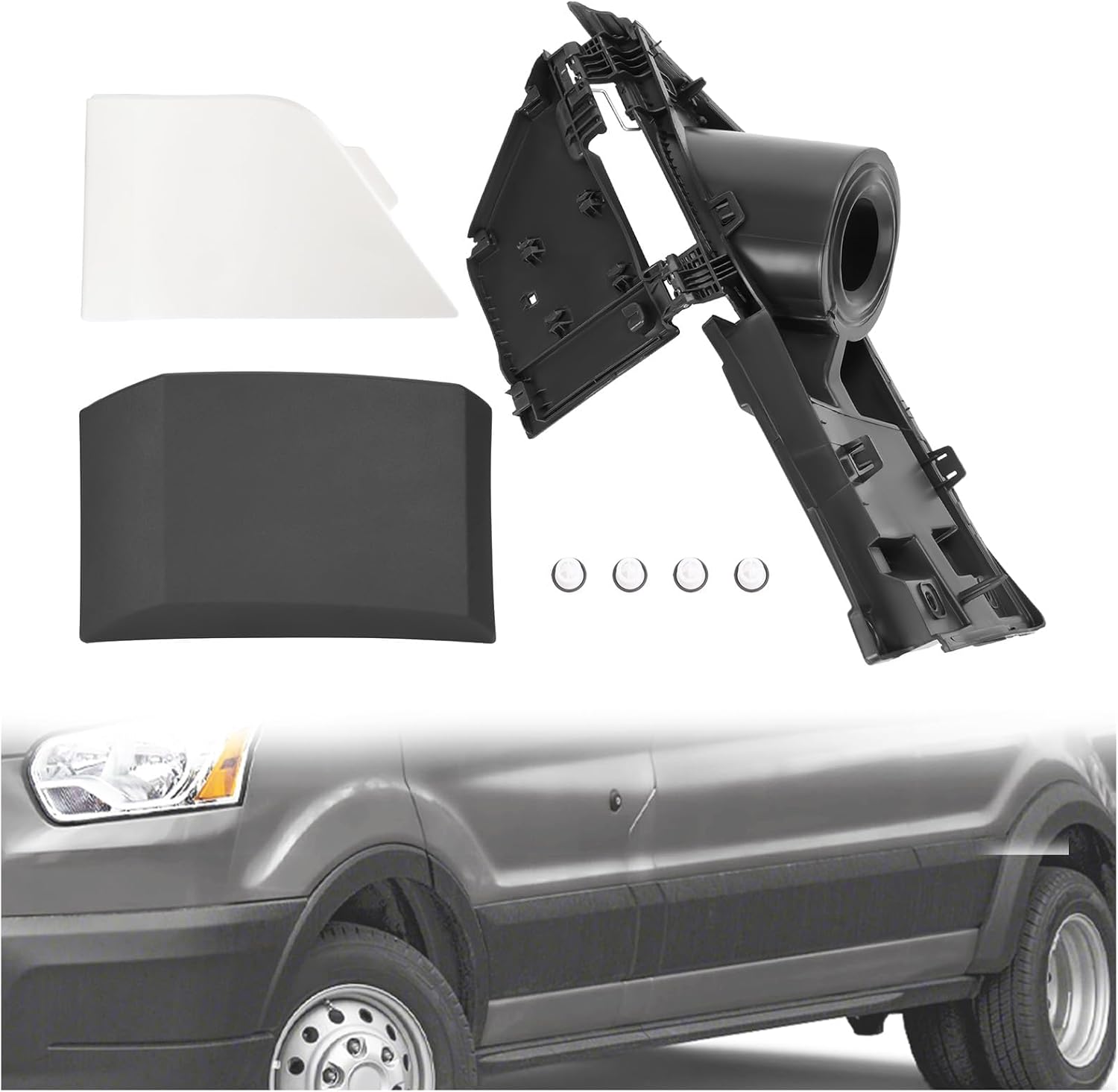 KUAFU Fuel Filler Door Housing Pocket Hinge w/White Cover Compatible with 2015-2023 Ford Transit Van 150 250 350 HD Replacement for CK4Z-5427936-A CK4Z-61405A26-B Gas Tank Filler Pipe Assembly Kit