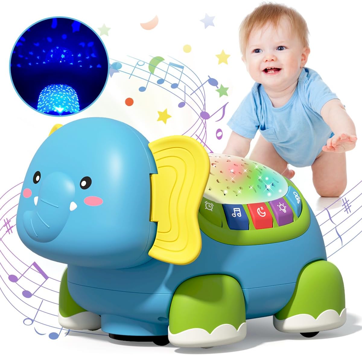 JQLM Baby Toys 6 to 12 Months, Musical Elephant Crawling Baby Toys for 1218 Months, Early