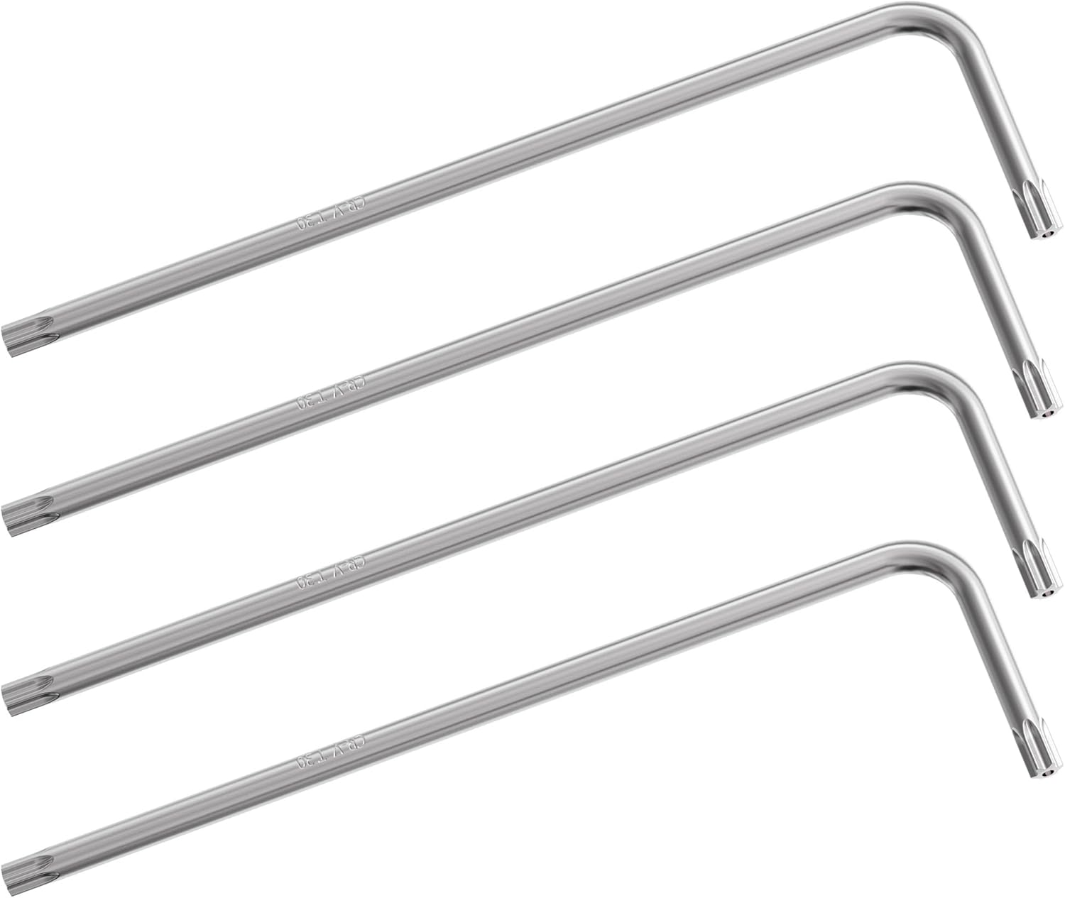 4PCS T10 Long Tamper Proof Torx Hex Key Bit Wrench, Anti Tamper Star Screwdriver Security Bit Torque Repair Tool L-Shape Nickel Plated CRV Steel, Extra Long Arm