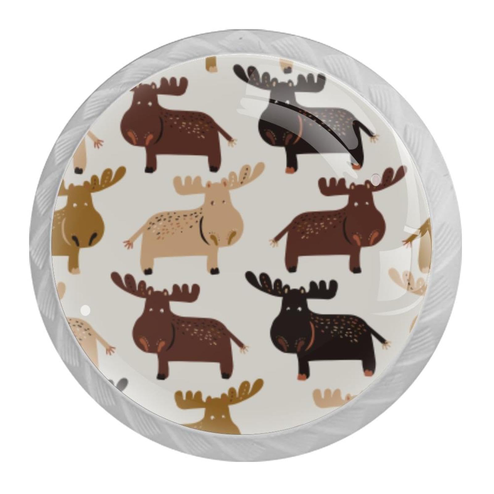 Tqmspg Multi09 4 Pieces Drawer Pulls Moose Elks Pattern Door Knobs Dresser Handles For Kitchen Wardrobe Cupboard Hardware Furniture