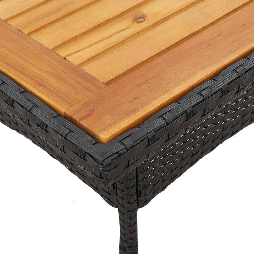 Poly Rattan stół ogrodowy, czarny, 80 x 80 x 75 cm | Blat stołu z drewna akacjowego, malowana proszkowo rama stalowa, odporna na warunki atmosferyczne, łatwa w pielęgnacji