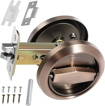Round Recessed Door Lock, Stainless Steel Hidden Recessed Door Lock, Rustproof Recessed Door Knob, Pulls Latch Knob, Keyless Recessed Door Pull for Home Living Rooms Bedrooms Brown
