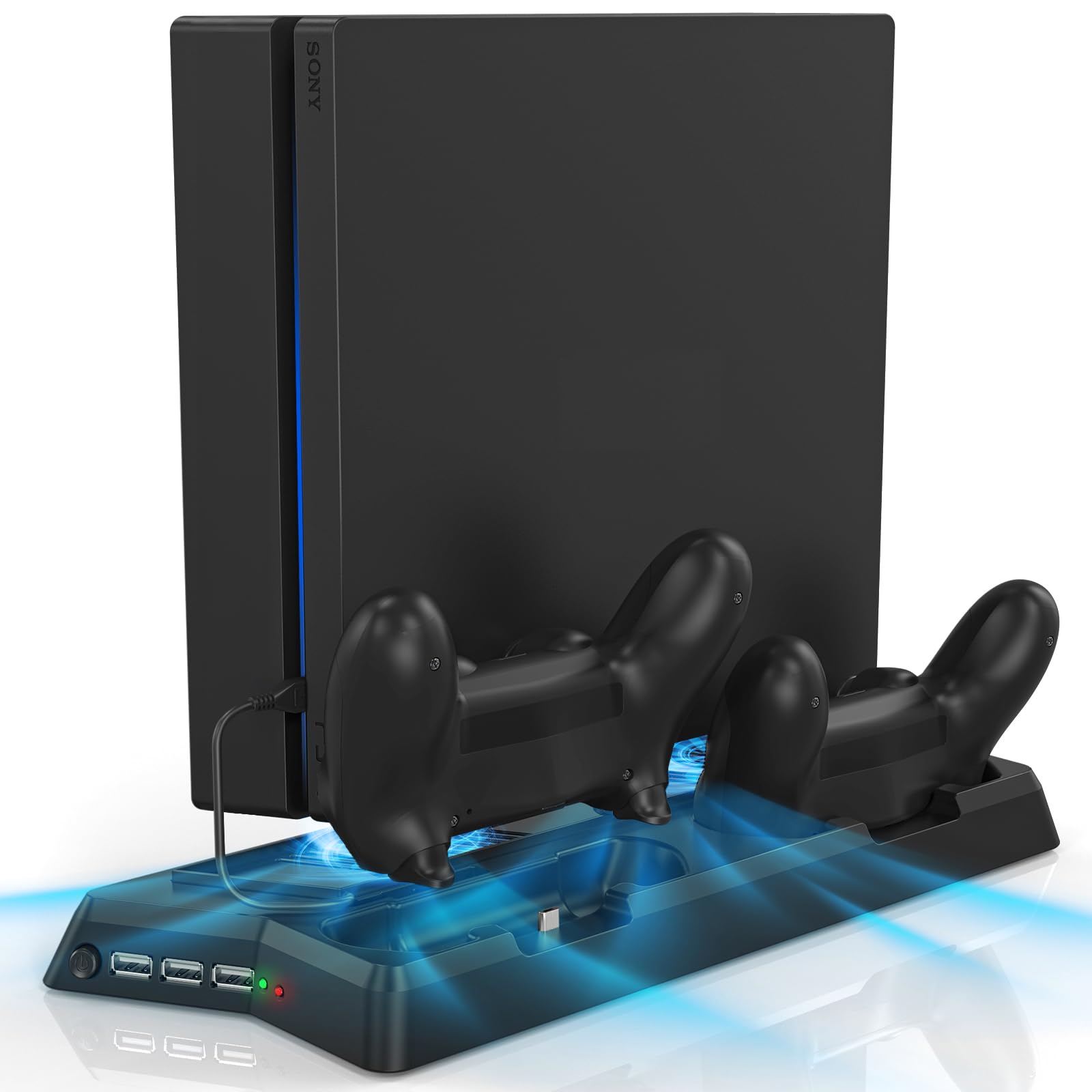 KEKUCULL Controller Charger Station for PlayStation4/PS4Slim,Vertical Stand with Dual Controller Charging Dock Station,Dual Cooling Fan and 3 USB Ports(Only for PlayStation4+PS4Slim)