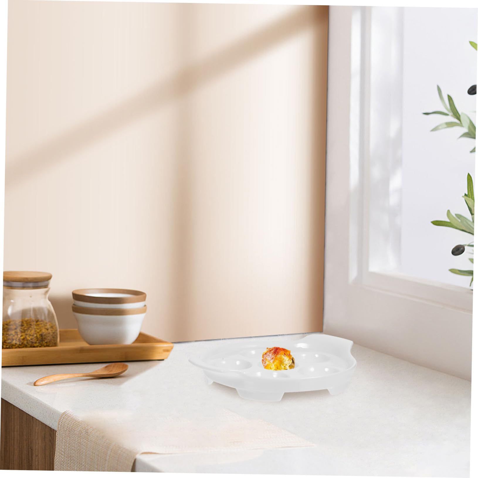 NUOBESTY Platos de Aperitivo de Cerámica Doble Oreja 18 Cm Porcelana Resistente Alta Temperatura para Caracoles Mariscos Cocina Hogar Pack 4 Unidades