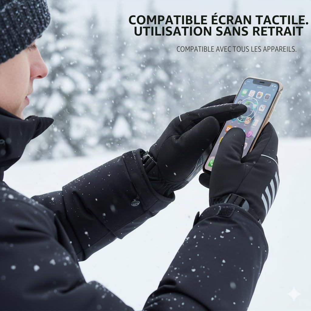 Gants Chauffants Rechargeables pour Homme et Femme, Gants de Ski Chauffants Électriques avec Batterie 3000mAh, 3 Niveaux de Chauffage, Imperméables, Tactiles pour Moto, Randonnée, Chasse