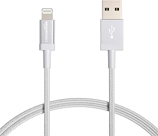 AmazonBasics Nylon Braided Lightning to USB Cable - MFi Certified Apple iPhone Charger, Silver, 3-Foot (Durability Rated 4,000 Bends)