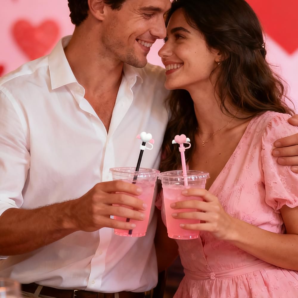 10pcs Silicone Straw Covers Valentine’s Day Heart Rose Flower Straw Topper Cute Reusable 10mm Drinking Straw Tips Accessories For Valentines Party Decoration - Image 5