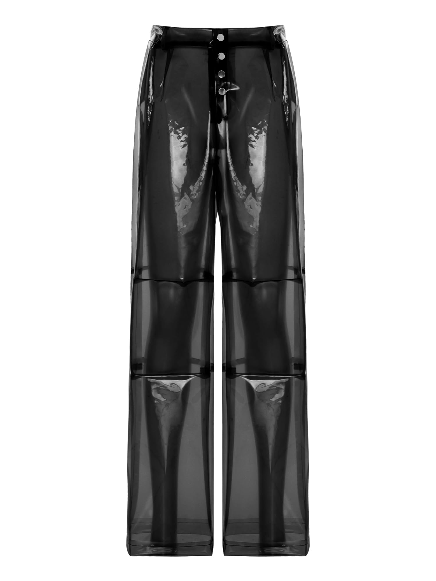 Hansber Pantalons en PVC Transparent pour Femme Pantalons Haute Taille Transparents Droits Jambes Larges Longs Transparents Cosplay