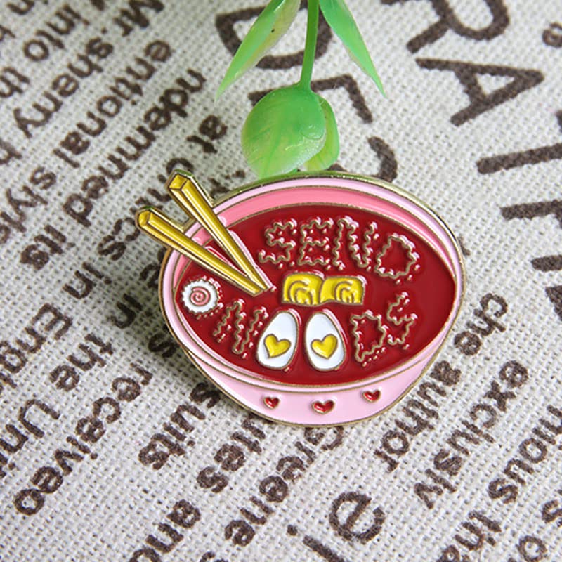Image of Opexicos 3Pcs Creative Cartoon Food Brooch Pink Noodles Bowl Enamel Pin Clothes Badge Bags Accessories Jewelry