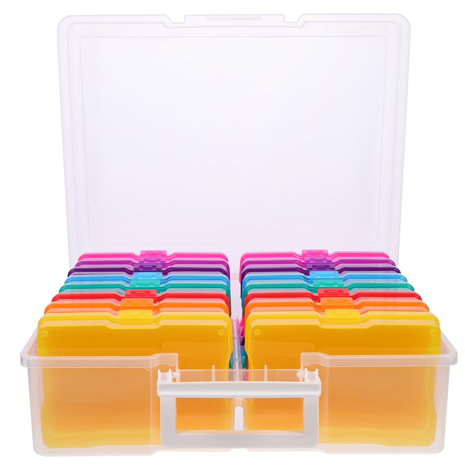 Scatola Porta Foto Multifunzione in Plastica 16 Scomparti per Foto 4x6 Pollici e Cartoline, Leggera e Portatile per Scrivania e Cassetto