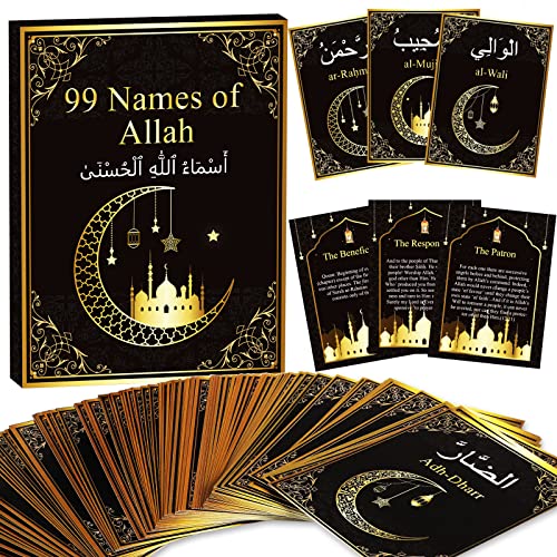 Cartes d'apprentissage 99 Noms d'Allah Asma Ul Husna format 14x7 cm