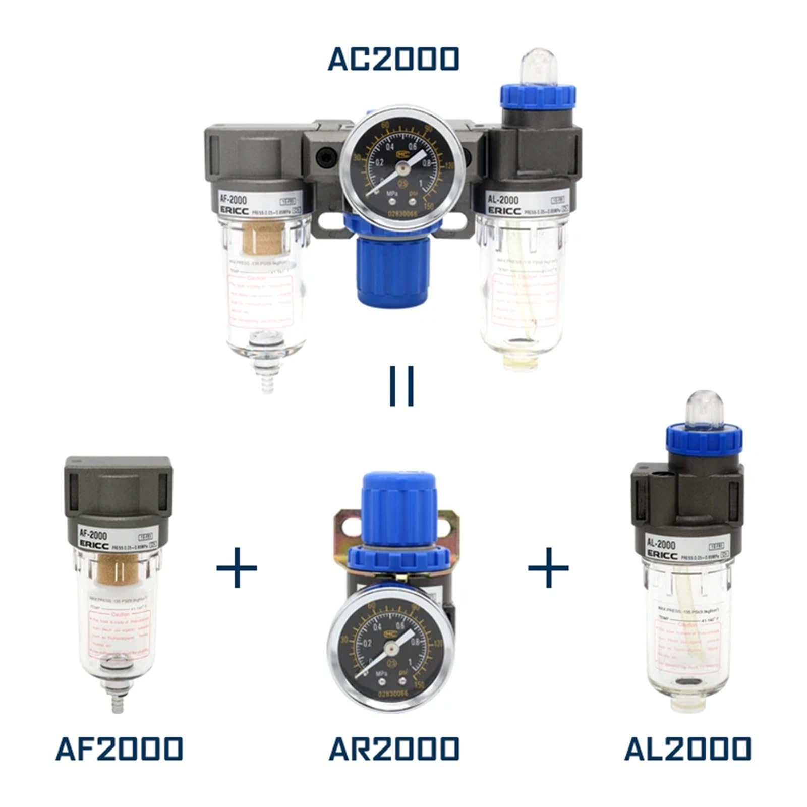AC2000 1/4 "Regolatore di pressione Manometro Filtro del compressore d'aria Separatore di umidità 'olio for Filtri 'acqua Deumidificatore