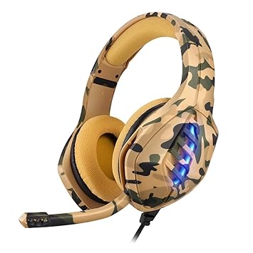 yopah j1 3.5 mm high Performance Gaming Headset with Noise Cancellation, RGB LED Lights,Boom mic for PC,Laptop, PS4,x Box,Tablets (Yellow Green Camou Flag Pattern)